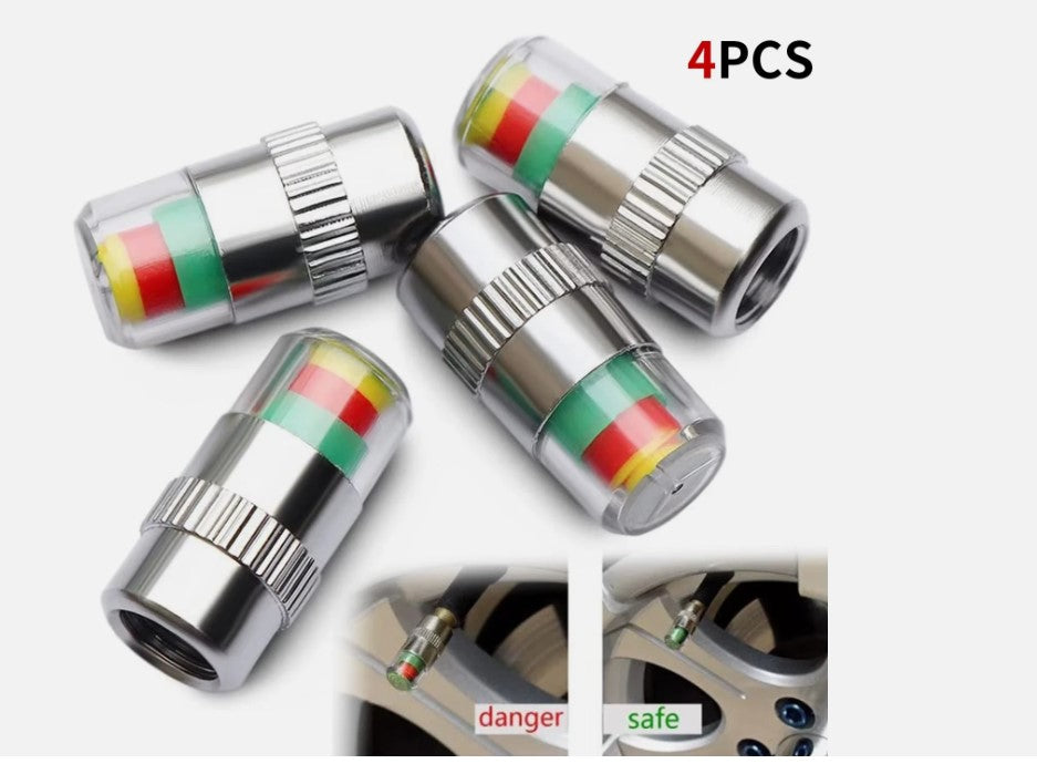 4Pcs 2.4 Bar Car Tire Pressure Guage Cap Sensor Indicator Alert Monitoring Tool