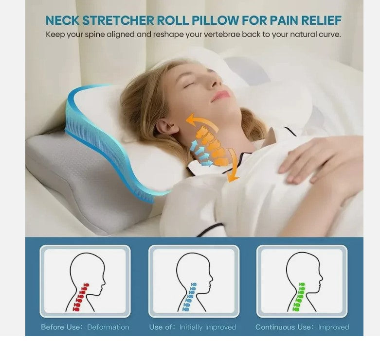 Memory Foam Pillow Cervical Pillow Neck Pain Relief Contour Ergonomic Orthopedic Neck Support for Side Back Stomach Sleeper Gift